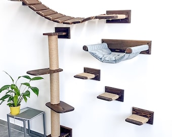 Cat tree shelves, Cat hammock, Cat bridge, Cat shelves, Cat wall furniture, Cat bed, Cat wall shelves, Cat tree natural