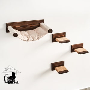 Leuke kattenhangmat, muurbevestiging kattenmand, houten kattentrapjes, kattenmuurmeubels massief hout, kattenbaars, kattenappartement, kattenplanken
