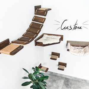 Custom cat furniture set, Corner cat bed, Cat hammock, Cat shelves, Cat perch, Cat steps for wall, Cat wall furniture natural wood