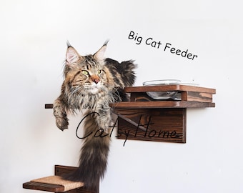 Big Cat Feeder shelf 2 bowls, Cat shelf, Cat feeding bowl, Еlevated cat bowl, Cat shelves, Cat food bowl stand, Cat tree