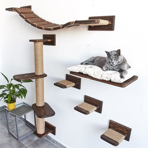 Cat Shelves for Climbing, Cat Wall Furniture, Cat Tower, Cat Shelf with Soft Cushion, Cat scratching post, Cat play furniture