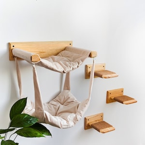 Cat bed, Unique double cat hammock, Cat furniture, Cat steps, Cat shelf, Wood cat bed, Cat condo