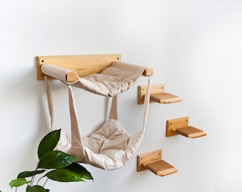 Cat bed, Unique double cat hammock, Cat furniture, Cat steps, Cat shelf, Wood cat bed, Cat condo