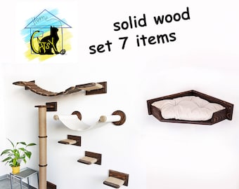 Cat wall furniture set, Corner cat bed, Cat scratching post, Cat climbing, Cat shelves for wall, Wall-mounted cat hammock