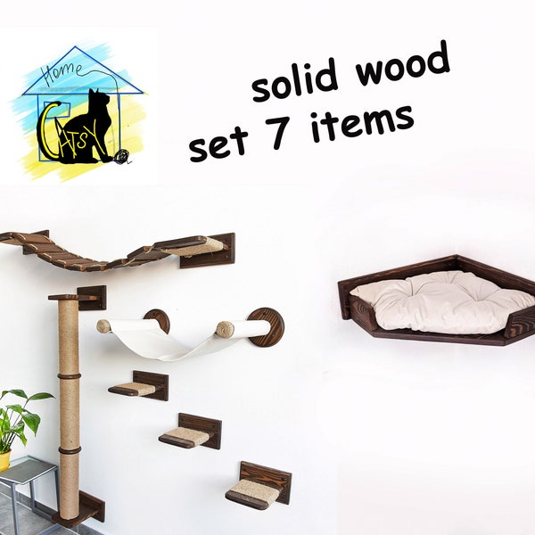 Cat wall furniture set, Corner cat bed, Cat scratching post, Cat climbing, Cat shelves for wall, Wall-mounted cat hammock