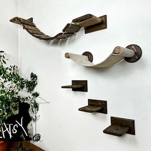 Cat wall furniture SET, Cat shelves natural solid wood, Cat bridge, Cat climbing , Cat wall shelves, Cat hammock