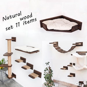 Cat tree for climbing, Cat furniture set, Cat shelves for wall, Wall-mounted cat bed, Wall сlimbing systems for cats