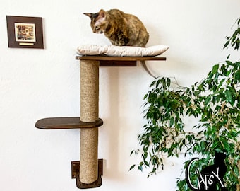 Cat tower, Cat scratcher, Cat bed, Cat furniture wall, Cat climbing pole, Natural wood cat play furniture