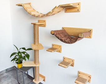 Modern cat furniture, Cat tree, Cat shelves for wall, Cat tree natural wood, Cat climbing wall