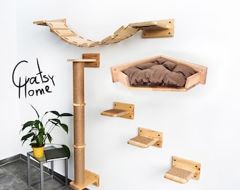 Cat scratching post, Cat tower, Cat tree natural, Corner cat bed, Cat wall set, Cat bridge, Cat ladder