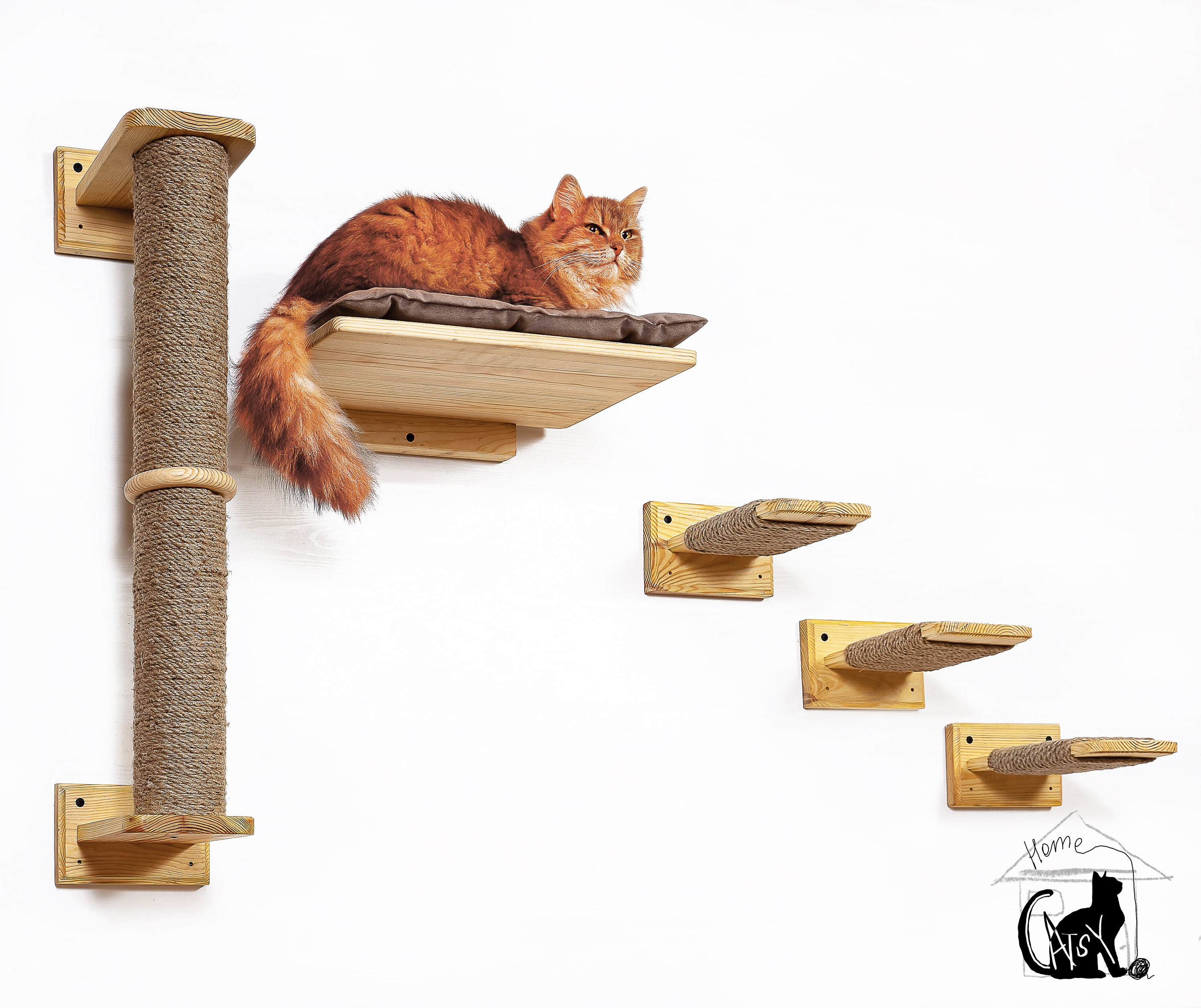 Cat Tower Cat Climbing Cat Shelves Cat Shelf Floating Cat Wall Furniture Cat Sisal Pole Cat Gifts Etsy