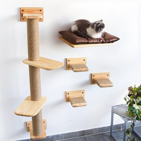 Cat scratching post, Wall-mounted cat playground with soft cushion, Cat wall bed