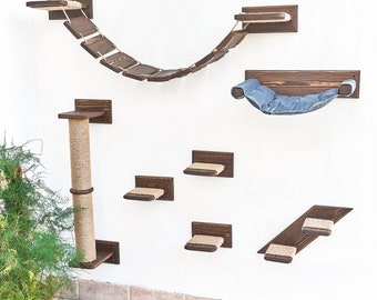 Cat furniture set, Cat hammock, Cat bed wall-mounted, Cat shelves for climbing, Cat bridge for wall