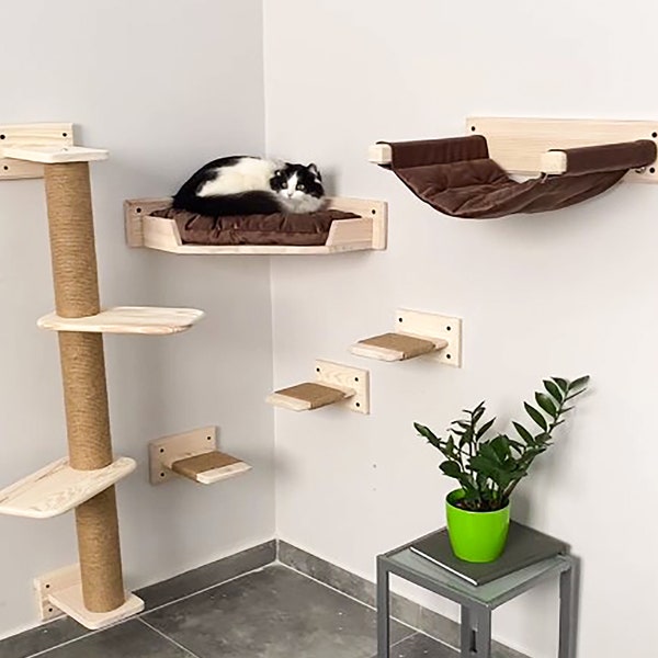 Cat play furniture, Cat Hammock, Cat shelves for climbing, Corner cat perch, Cat tree wall, Hanging cat bed comfortable