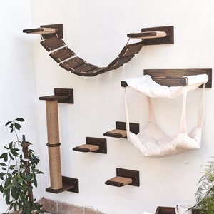 Wall-mounted cat hammock, Cat bed, Cat furniture set, Cat tree for climbing, Cat shelves for wall