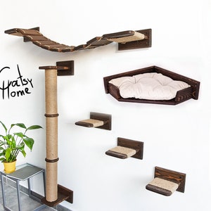 Cat furniture set, Corner cat perch, Cat bridge for wall, Cat shelves for large cats, Cat climbing furniture, Cat gift