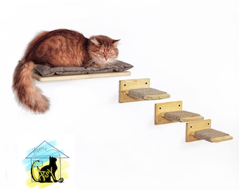 Cat shelf, Cat bed with soft cushion, Cat climbing, Cat shelves for wall, Cat wall furniture set, Cat gift