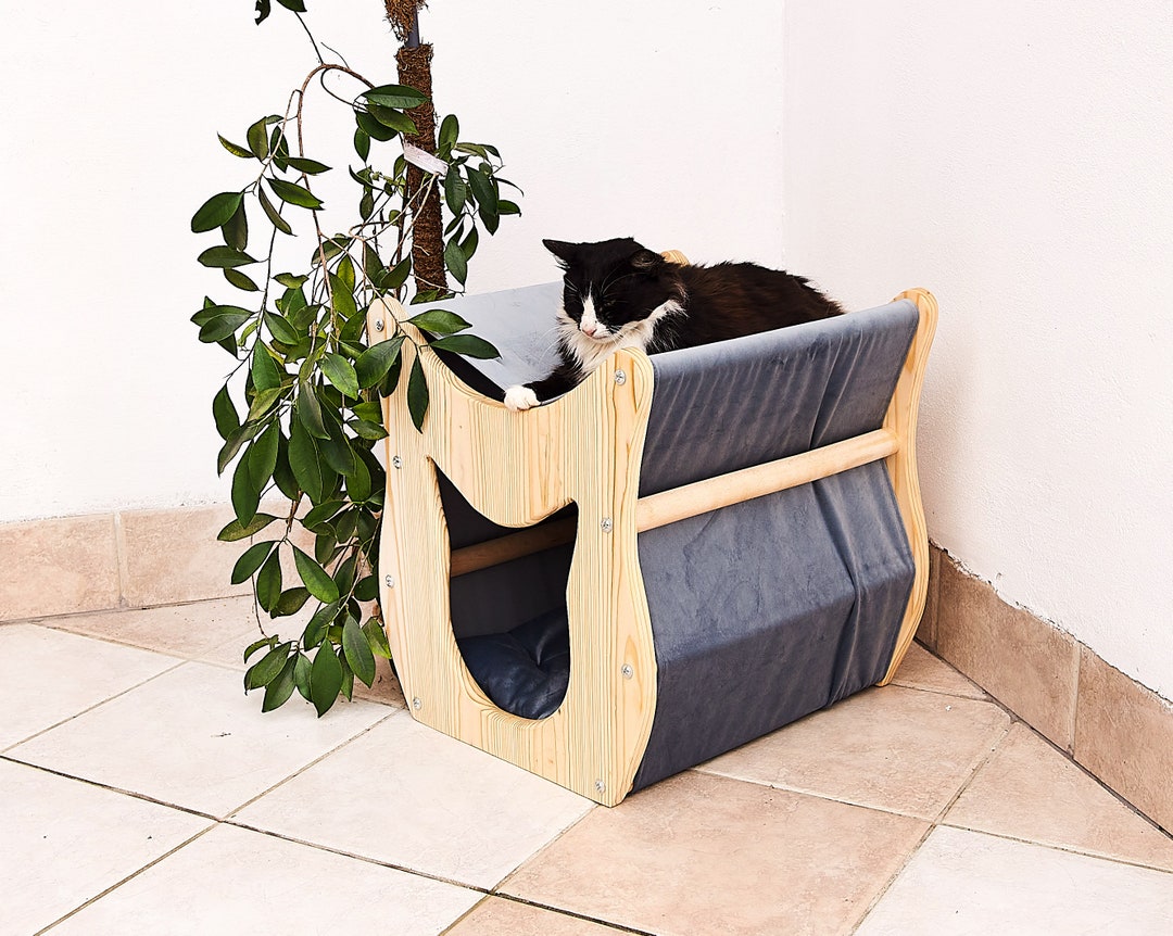 Cat Hammock Cat Bed Modern Cat Bed Cat House Wood Cat Etsy