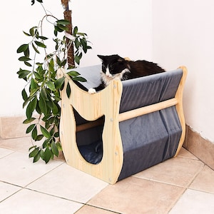 Cat hammock, Cat bed, Modern cat bed, Cat house wood, Cat couch, Cat bed with soft pillow, Wood cat cave, Cat Lover Gift