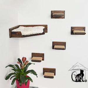 Bed voor muurbevestiging voor katten met 5 treden, kattenwandplankenset, modern kattenmuurmeubilair, kattenmand, kattenplank voor aan de muur