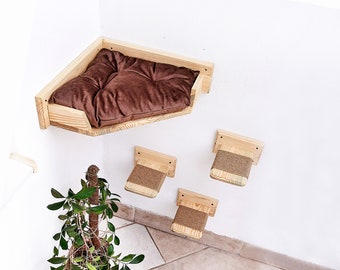 Cat bed Corner cat perch, Cat wall furniture, Cat shelves, Cat bed furniture natural wood, Cat climbing, Cat gift