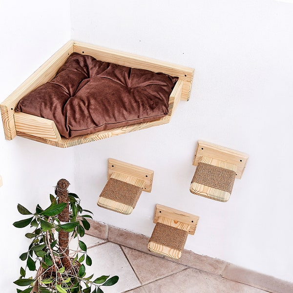 Cat bed, Corner cat perch, Cat wall furniture, Cat shelves, Cat bed furniture natural wood, Cat climbing, Cat gift