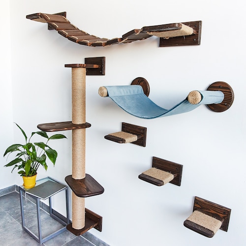 Cat Wall Furniture Cat Hammock Set Cat Shelves Cat Bridge Etsy