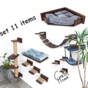 Cat perches, Cat wall furniture, Cat climbing tree,  Cat furniture set, Cat shelves for wall, Wall-mounted corner cat bed