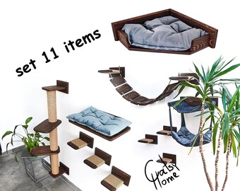 Cat perches, Cat wall furniture, Cat climbing tree,  Cat furniture set, Cat shelves for wall, Wall-mounted corner cat bed