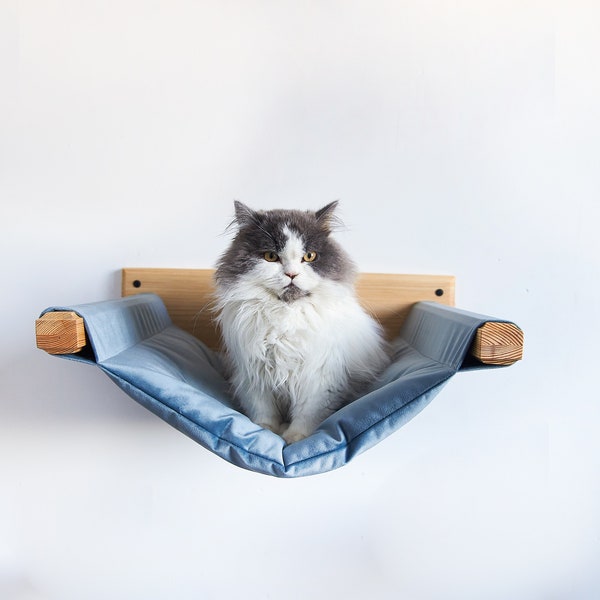 Wood Cat Hammock, Wall Mounted Cat Bed, Cat Steps