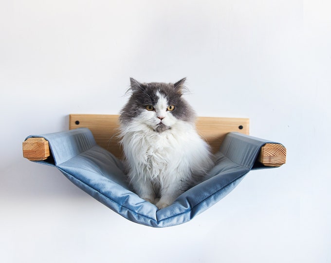Wood Cat Hammock, Wall Mounted Cat Bed, Cat Steps