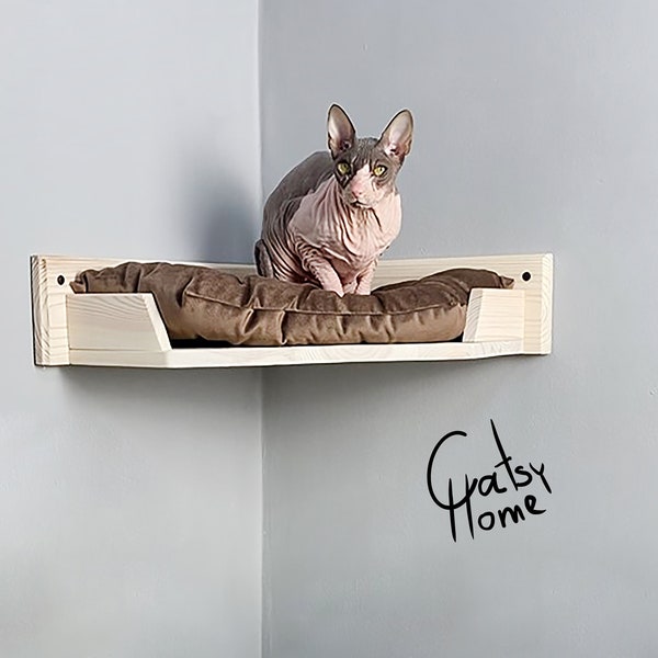 Perchoir pour chat, lit d'angle pour chat, étagère en bois pour chat, étagères pour chat, canapé plat, meubles muraux pour chat, lit mural pour chat, CatsyHome