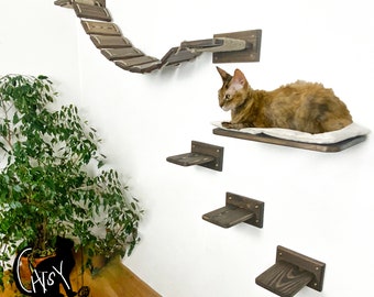 Cat climbing shelves, Cat bed wall, Cat activity system solid wood, Cat wall furniture set