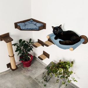 Shelves for cat, Cat bed for wall, Set of modern furniture for cats