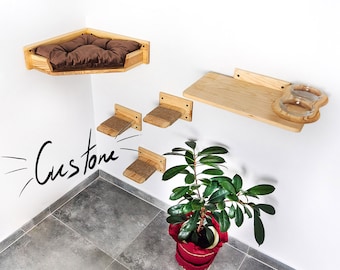 Cat tree, Cat furniture set, Wall-mounted cat bed, Cat climbing, Cat shelves for wall, Corner cat bed,  Cat feeder shelf, Cat furniture wall