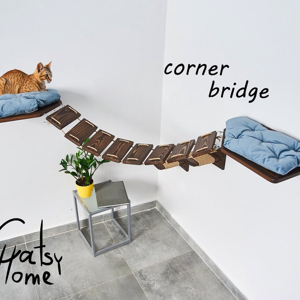 Corner cat bridge, Cat perch, Cat climbing, Cat wall furniture, Wood cat bed, Cat shelves