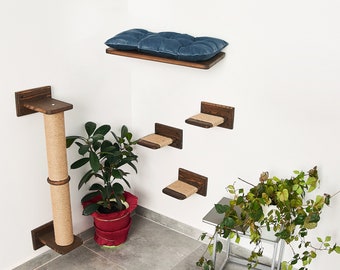 Cat Shelves, Cat Scratcher, Cat Furniture Wall, Cat Climbing Pole, Natural Wood Cat Play Furniture, Cat Sisal Pole