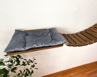 Large cat bridge 2 beds, Wood cat bed, Cat shelves for wall, Cat furniture natural wood, Cat ladder