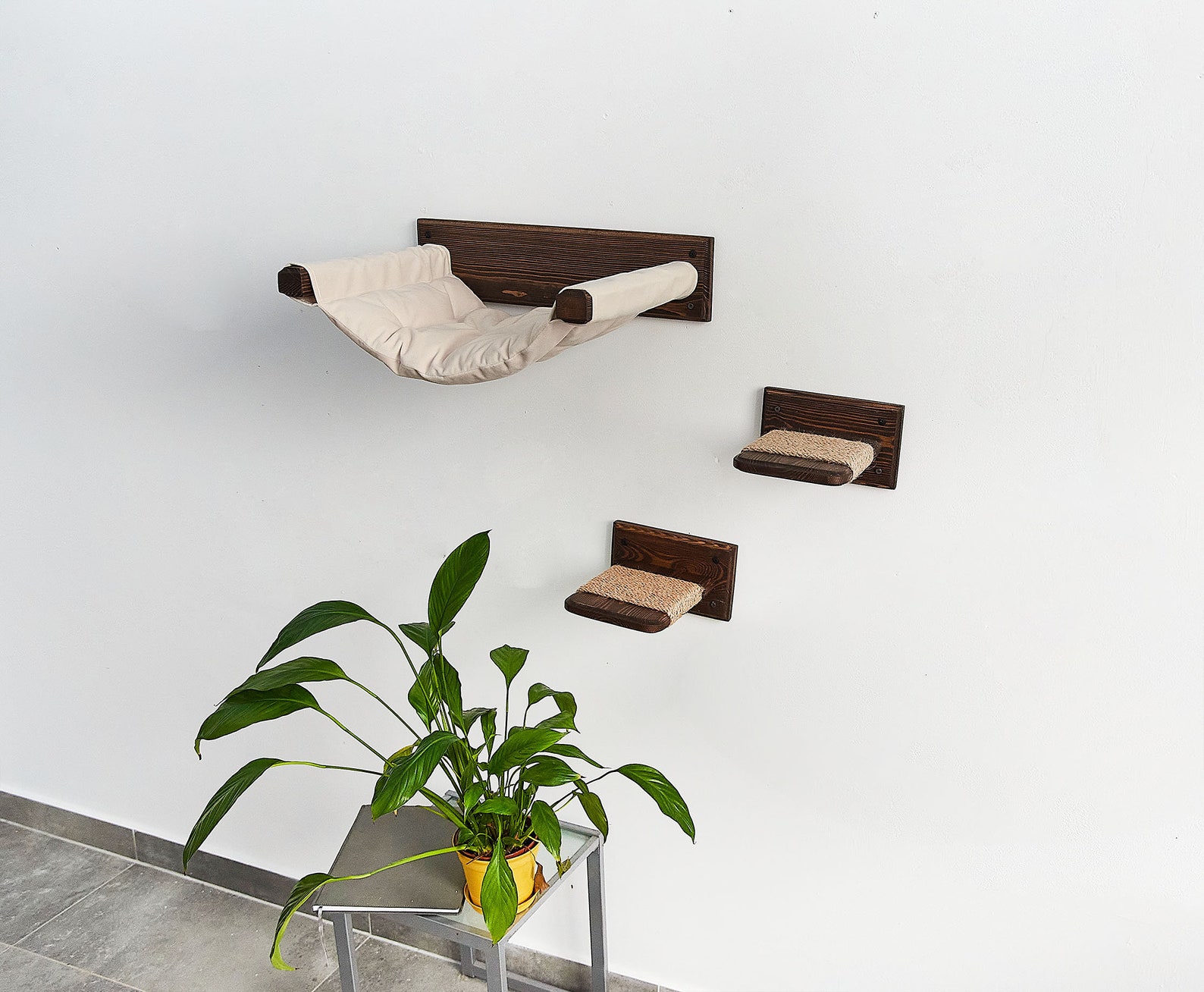 Cute Cat Hammock Cat Bed Wall Mount Wood Cat Steps Cat Wall - Etsy