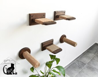 Cat shelf, Wooden cat steps with sisal rope 5 pc, Cat lover gift, Cat wall shelves, Cat tree natural wood, Cat toys, Cat bridge, Cat ladder
