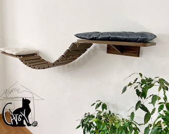 Wood bridge for large cats, Cat shelves for wall, Floating cat shelf, Cat furniture wall, Cat bridge for wall