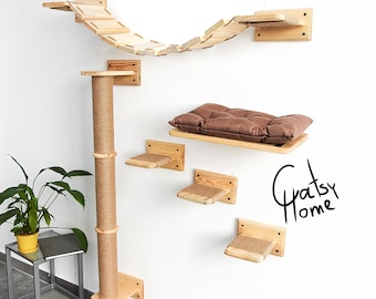 Cat furniture set for active play, Cat climbing, Cat shelves for walls, Cat sisal pole, Cat wall furniture, Cat wall bed