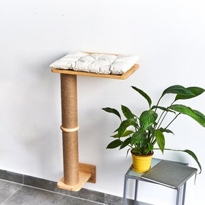 Houten kattenmand, kattenmand met krabpaal, kattenbaars, kattenplanken natuurlijk hout, drijvend kattenmand, kattenplank, kattenopstapje