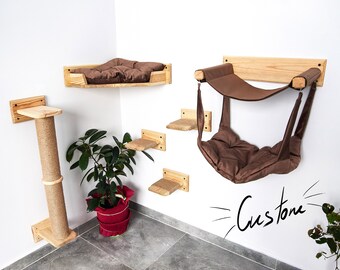 Cat furniture custom, Unique double cat hammock, Cat tree, Cat shelves for wall, Cat tree natural, Corner cat bed, Cat scratcher, CatsyHome