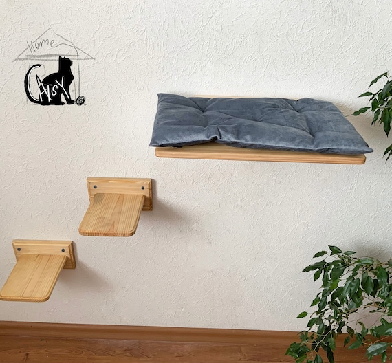 Cat Shelf Made From Natural Solid Wood With Coft Pillow Cat Etsy