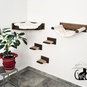 Cat furniture, Corner cat bed, Cat hammock, Cat shelves, Cat perch, Cat steps for wall, Cat wall furniture natural wood