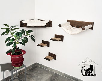 Cat furniture, Corner cat bed, Cat hammock, Cat shelves, Cat perch, Cat steps for wall, Cat wall furniture natural wood