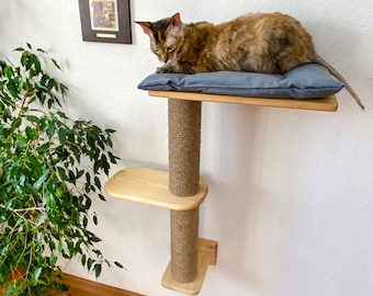 Cat shelves for activity, Cat tower, Cat shelf & scratching for climbing made of natural solid wood, Cat climbing pole