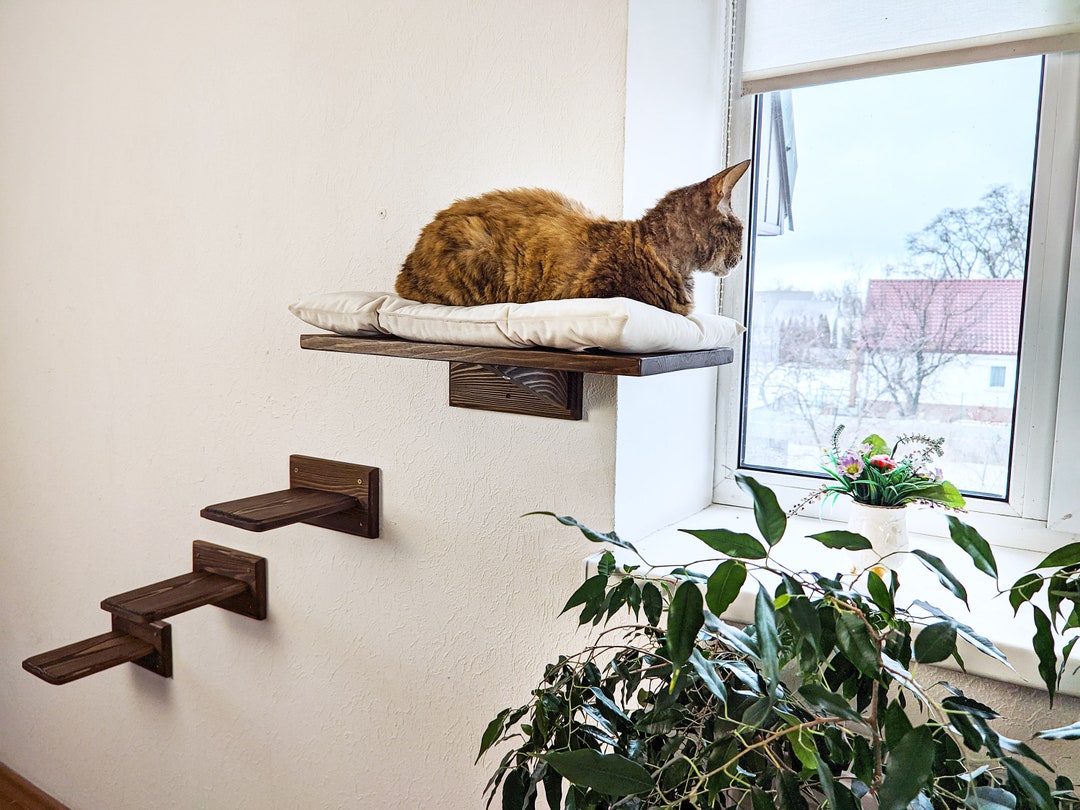 Repisa Con Escalera Para Gatos Madera Maciza Marben Pets