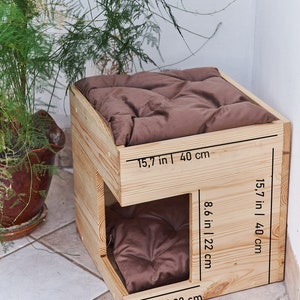 Cat House, Cat Condo, Cat Cave, Cat furniture, Cat bed with soft pillow, Cat home, Dog house natural solid wood, Cat sleeping place image 8